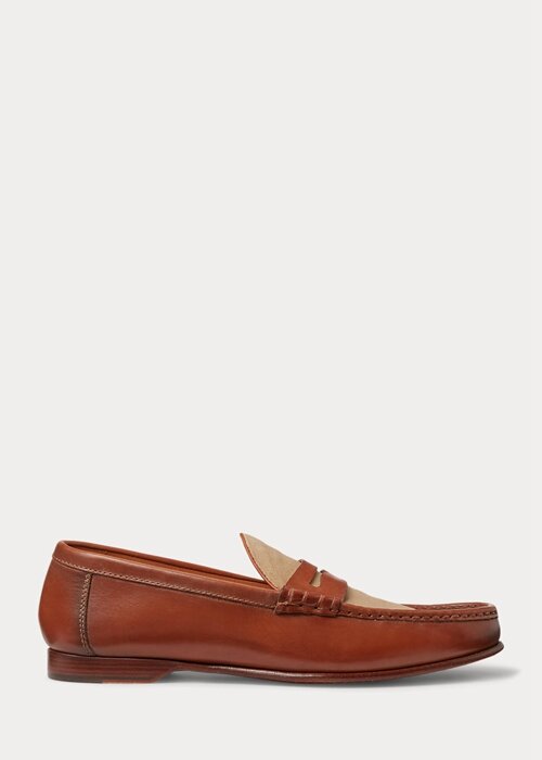 Brown Men’s Ralph Lauren Chalmers Calfskin & Canvas Penny Loafers Brown Men’s Ralph Lauren Chalmers Calfskin & Canvas Penny Loafers