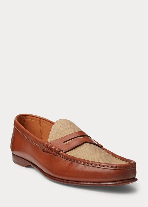 Brown Men’s Ralph Lauren Chalmers Calfskin & Canvas Penny Loafers Brown Men’s Ralph Lauren Chalmers Calfskin & Canvas Penny Loafers