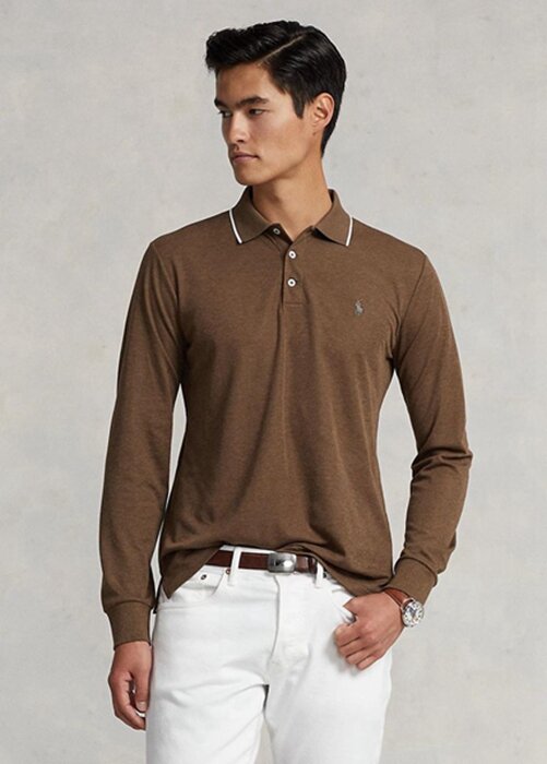 Brown Men’s Ralph Lauren Custom Slim Fit Birdseye Polo Shirts Brown Men’s Ralph Lauren Custom Slim Fit Birdseye Polo Shirts