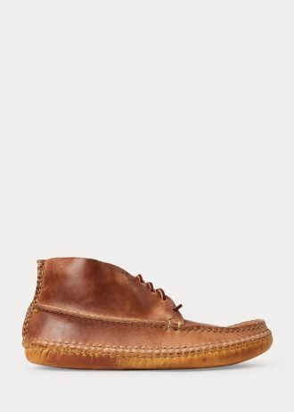 Brown Men’s Ralph Lauren Leather Chukka-Style Moccasin Boots