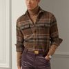 Brown Men’s Ralph Lauren Suede-patch Plaid Wool Tweed Shirts Brown Men’s Ralph Lauren Suede-patch Plaid Wool Tweed Shirts