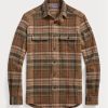 Brown Men’s Ralph Lauren Suede-patch Plaid Wool Tweed Shirts Brown Men’s Ralph Lauren Suede-patch Plaid Wool Tweed Shirts