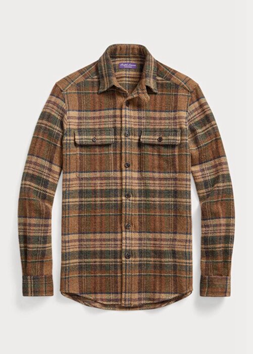 Brown Men’s Ralph Lauren Suede-patch Plaid Wool Tweed Shirts Brown Men’s Ralph Lauren Suede-patch Plaid Wool Tweed Shirts