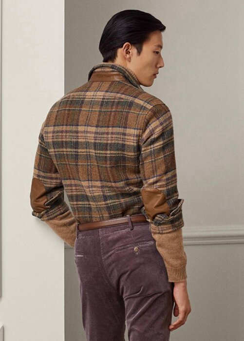 Brown Men’s Ralph Lauren Suede-patch Plaid Wool Tweed Shirts Brown Men’s Ralph Lauren Suede-patch Plaid Wool Tweed Shirts