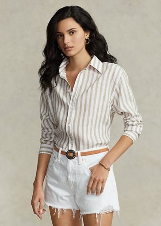 Brown / White Women’s Ralph Lauren Relaxed Fit Striped Linen Shirts Brown / White Women’s Ralph Lauren Relaxed Fit Striped Linen Shirts