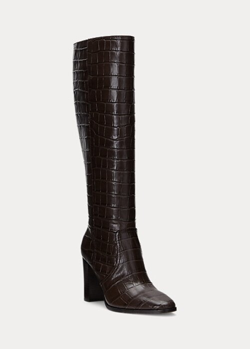 Brown Women’s Ralph Lauren Ashlynn Embossed Leather Boots Brown Women’s Ralph Lauren Ashlynn Embossed Leather Boots
