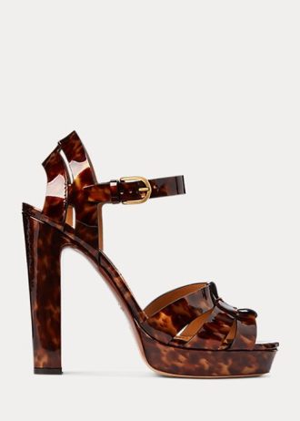 Brown Women’s Ralph Lauren Callahan Patent Calfskin Sandals
