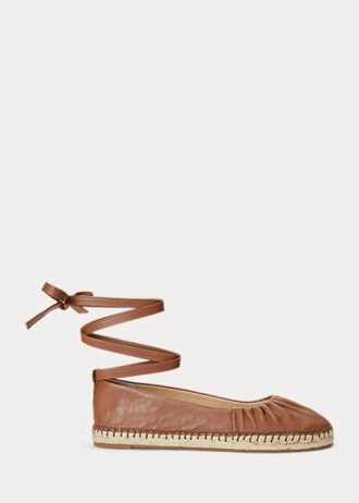 Brown Women’s Ralph Lauren Cecilia Nappa Leather Lace-Up Flat Shoes Brown Women’s Ralph Lauren Cecilia Nappa Leather Lace-Up Flat Shoes