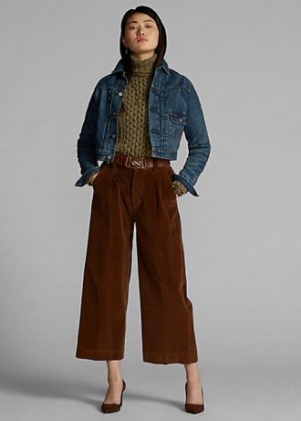 Brown Women’s Ralph Lauren Cropped Corduroy Wide-Leg Pants