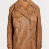 Brown Women’s Ralph Lauren Double-breasted Nappa Leather Coats Brown Women’s Ralph Lauren Double-breasted Nappa Leather Coats