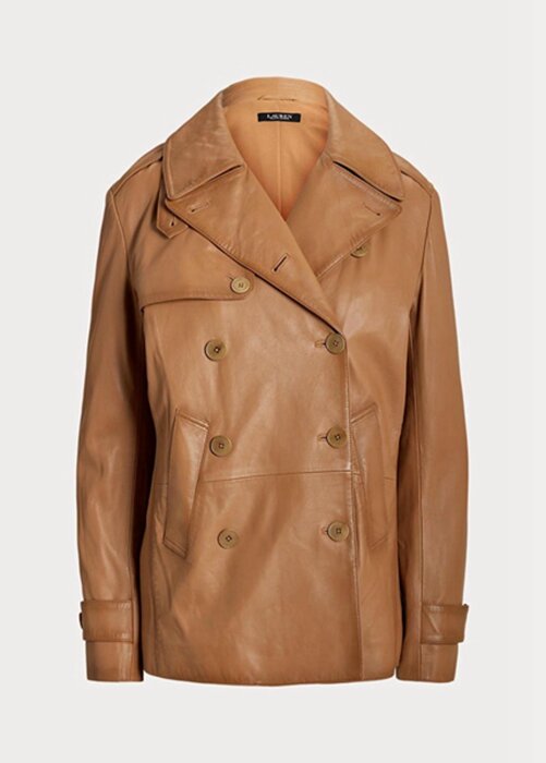 Brown Women’s Ralph Lauren Double-breasted Nappa Leather Coats Brown Women’s Ralph Lauren Double-breasted Nappa Leather Coats