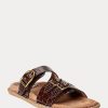 Brown Women’s Ralph Lauren Ezra Crocodile-Embossed Leather Sandals Brown Women’s Ralph Lauren Ezra Crocodile-Embossed Leather Sandals