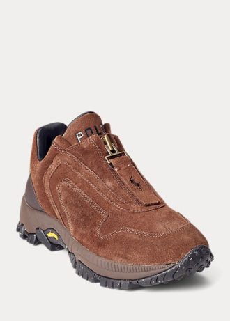 Brown Women’s Ralph Lauren Grayson Calf-Suede Zip Sneakers