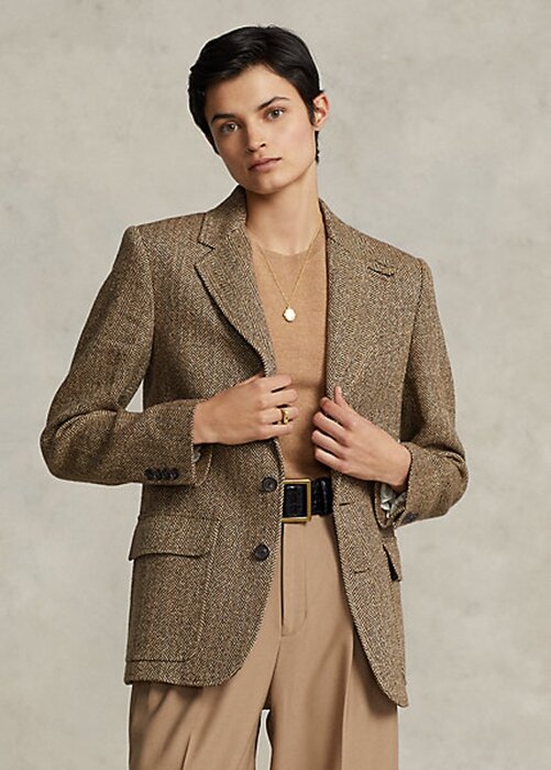 Brown Women’s Ralph Lauren Herringbone Linen-Blend Blazers Brown Women’s Ralph Lauren Herringbone Linen-Blend Blazers