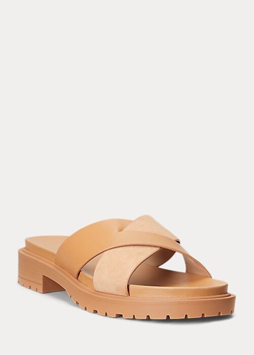 Light Yellow Women’s Ralph Lauren Kelsie Nappa Leather & Suede Slippers Light Yellow Women’s Ralph Lauren Kelsie Nappa Leather & Suede Slippers