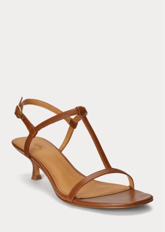 Brown Women’s Ralph Lauren Lambskin Kitten-Heel Sandals