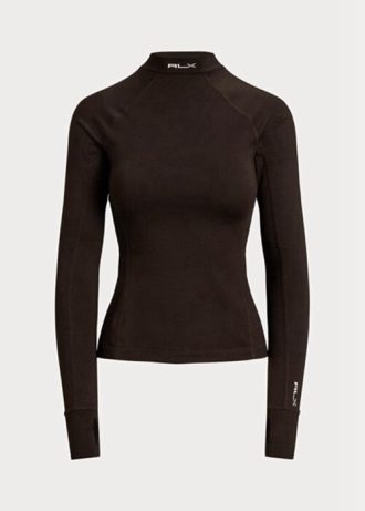 Brown Women’s Ralph Lauren Logo Jersey Long-sleeve Mockneck T Shirts Brown Women’s Ralph Lauren Logo Jersey Long-sleeve Mockneck T Shirts