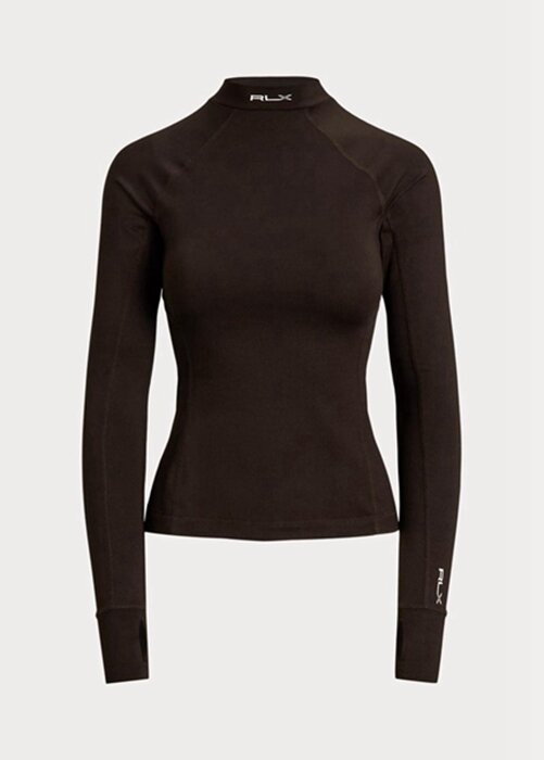 Brown Women’s Ralph Lauren Logo Jersey Long-sleeve Mockneck T Shirts Brown Women’s Ralph Lauren Logo Jersey Long-sleeve Mockneck T Shirts
