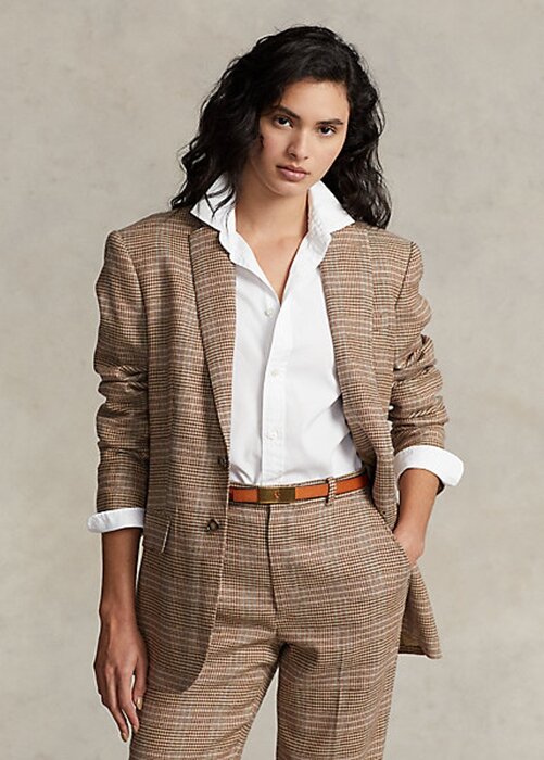 Brown Women’s Ralph Lauren Plaid Wool-Linen Tweed Jackets Brown Women’s Ralph Lauren Plaid Wool-Linen Tweed Jackets