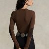 Brown Women’s Ralph Lauren Ribbed Suede-Trim Long-Sleeve T Shirts Brown Women’s Ralph Lauren Ribbed Suede-Trim Long-Sleeve T Shirts