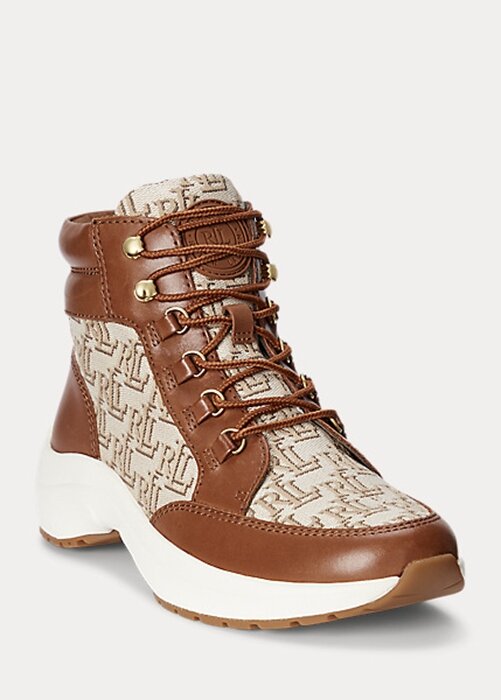 Brown Women’s Ralph Lauren Rylee Monogram Jacquard High-Top Sneakers Brown Women’s Ralph Lauren Rylee Monogram Jacquard High-Top Sneakers