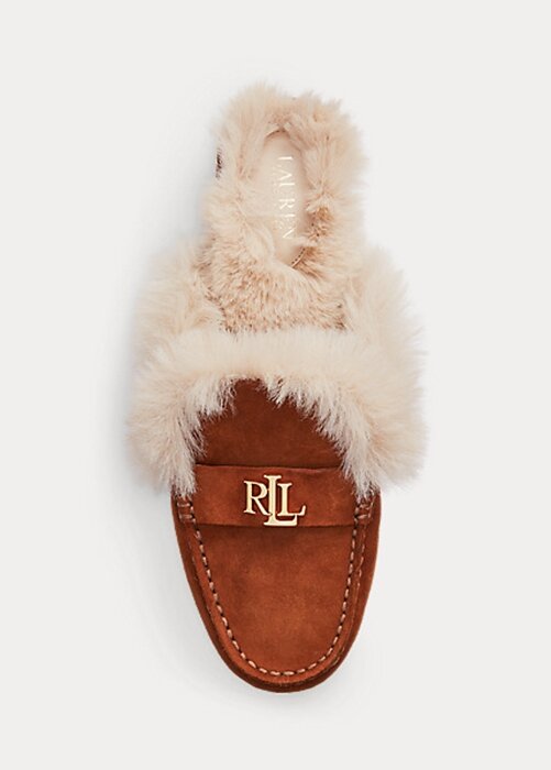 Brown Women’s Ralph Lauren Savanah Faux Fur-Trim Suede Flat Shoes Brown Women’s Ralph Lauren Savanah Faux Fur-Trim Suede Flat Shoes