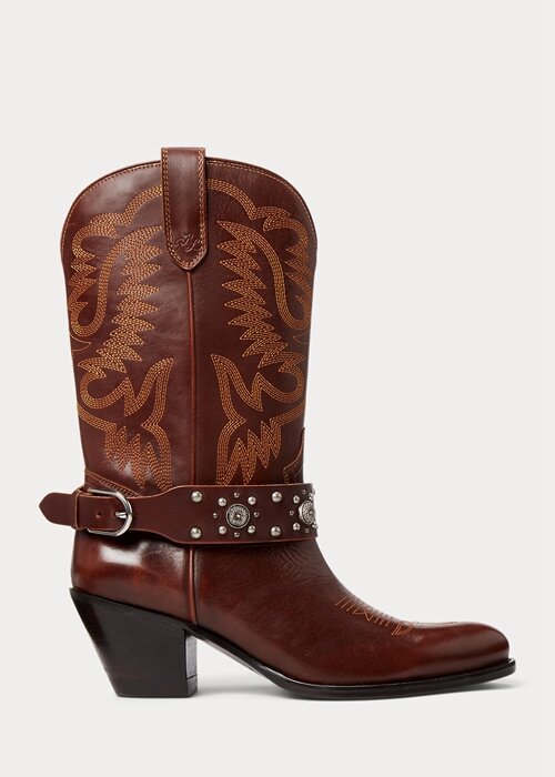 Brown Women’s Ralph Lauren Studded Calfskin Western Boots Brown Women’s Ralph Lauren Studded Calfskin Western Boots