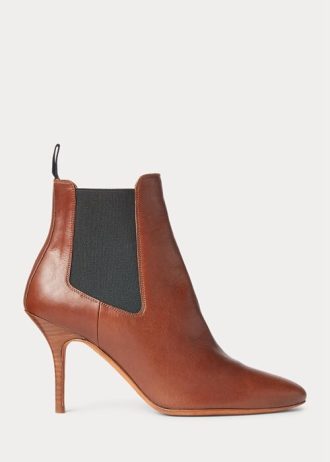 Brown Women’s Ralph Lauren Vachetta Calfskin Kitten-Heel Boots