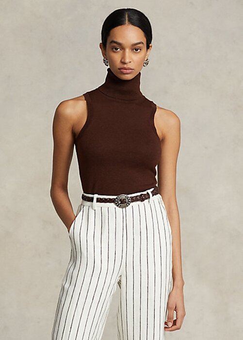 Brown Women’s Ralph Lauren Wool Sleeveless Turtleneck Sweaters Brown Women’s Ralph Lauren Wool Sleeveless Turtleneck Sweaters
