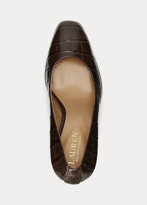 Chocolate Women’s Ralph Lauren Camila Embossed Leather Heels Chocolate Women’s Ralph Lauren Camila Embossed Leather Heels