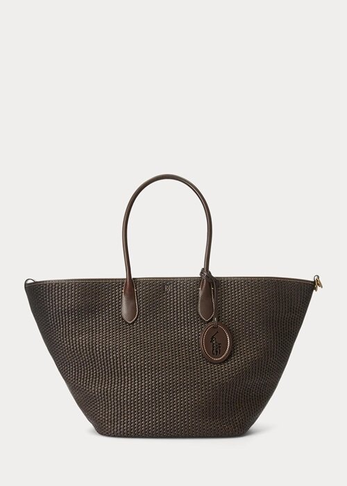 Chocolate Women’s Ralph Lauren Leather-Trim Straw Large Bellport Tote Bags Chocolate Women’s Ralph Lauren Leather-Trim Straw Large Bellport Tote Bags