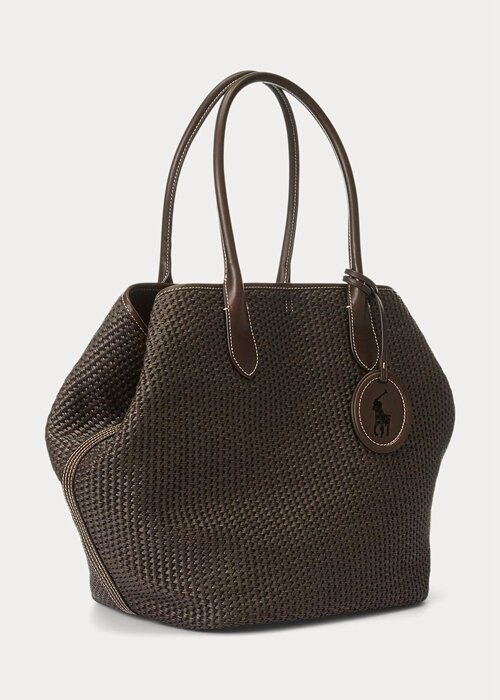 Chocolate Women’s Ralph Lauren Leather-Trim Straw Large Bellport Tote Bags Chocolate Women’s Ralph Lauren Leather-Trim Straw Large Bellport Tote Bags