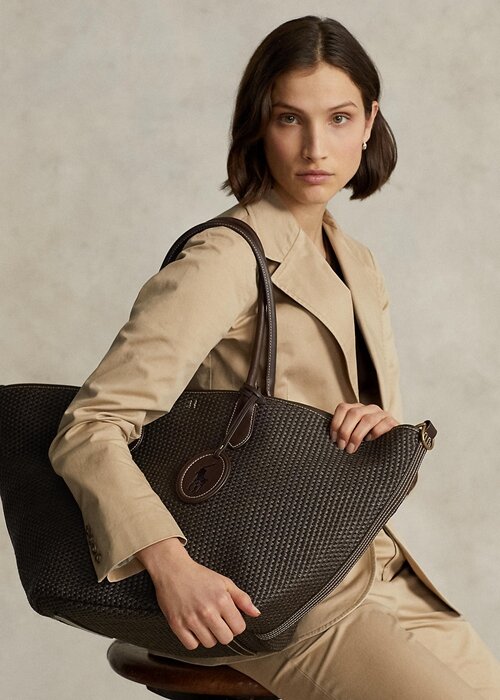 Chocolate Women’s Ralph Lauren Leather-Trim Straw Large Bellport Tote Bags Chocolate Women’s Ralph Lauren Leather-Trim Straw Large Bellport Tote Bags