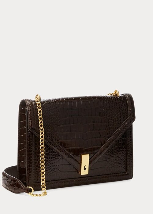 Chocolate Women’s Ralph Lauren Polo ID Croc-Embossed Envelope Chain Handbag Chocolate Women’s Ralph Lauren Polo ID Croc-Embossed Envelope Chain Handbag