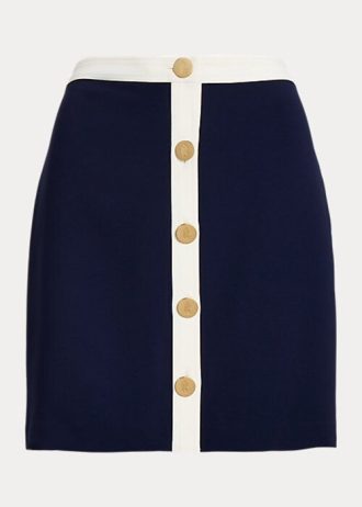Cream / Navy Women’s Ralph Lauren Button-Front Two-Tone Crepe Pencil Skirts Cream / Navy Women’s Ralph Lauren Button-Front Two-Tone Crepe Pencil Skirts