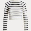Cream / Navy Women’s Ralph Lauren Striped Cropped Mockneck Sweaters Cream / Navy Women’s Ralph Lauren Striped Cropped Mockneck Sweaters