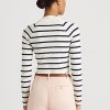 Cream / Navy Women’s Ralph Lauren Striped Cropped Mockneck Sweaters Cream / Navy Women’s Ralph Lauren Striped Cropped Mockneck Sweaters