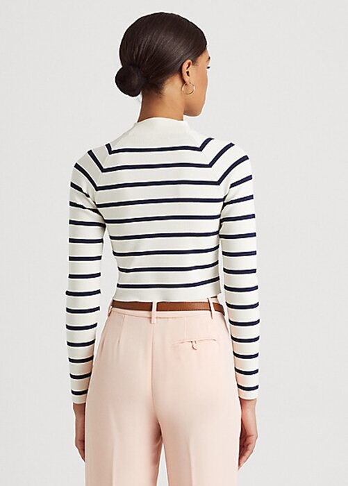 Cream / Navy Women’s Ralph Lauren Striped Cropped Mockneck Sweaters Cream / Navy Women’s Ralph Lauren Striped Cropped Mockneck Sweaters