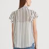 Cream / Navy Women’s Ralph Lauren Striped Ruffle-Trim Chiffon Blouse Shirts Cream / Navy Women’s Ralph Lauren Striped Ruffle-Trim Chiffon Blouse Shirts