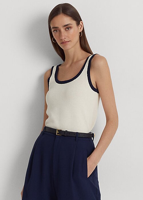 Cream / Navy Women’s Ralph Lauren Two-Tone Cotton-Blend Sleeveless Sweaters Cream / Navy Women’s Ralph Lauren Two-Tone Cotton-Blend Sleeveless Sweaters