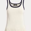 Cream / Navy Women’s Ralph Lauren Two-Tone Cotton-Blend Sleeveless Sweaters Cream / Navy Women’s Ralph Lauren Two-Tone Cotton-Blend Sleeveless Sweaters