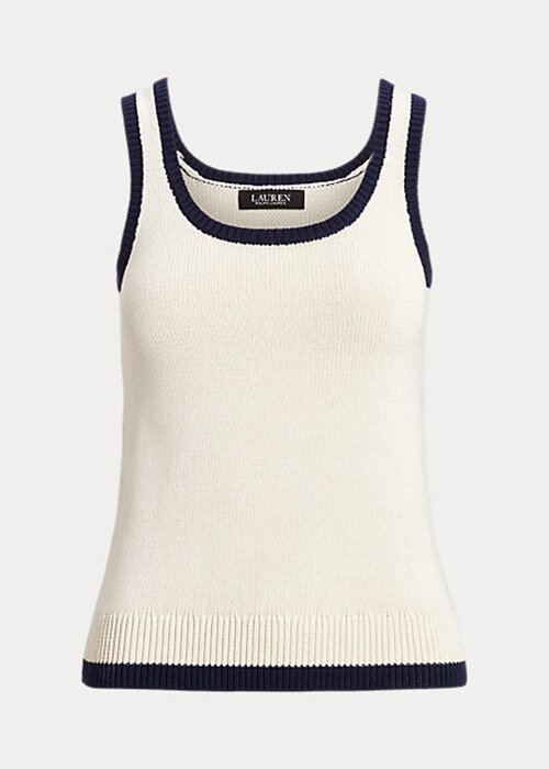 Cream / Navy Women’s Ralph Lauren Two-Tone Cotton-Blend Sleeveless Sweaters Cream / Navy Women’s Ralph Lauren Two-Tone Cotton-Blend Sleeveless Sweaters