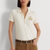 Cream Women’s Ralph Lauren Beaded-Crest Piqué Polo Shirts Cream Women’s Ralph Lauren Beaded-Crest Piqué Polo Shirts
