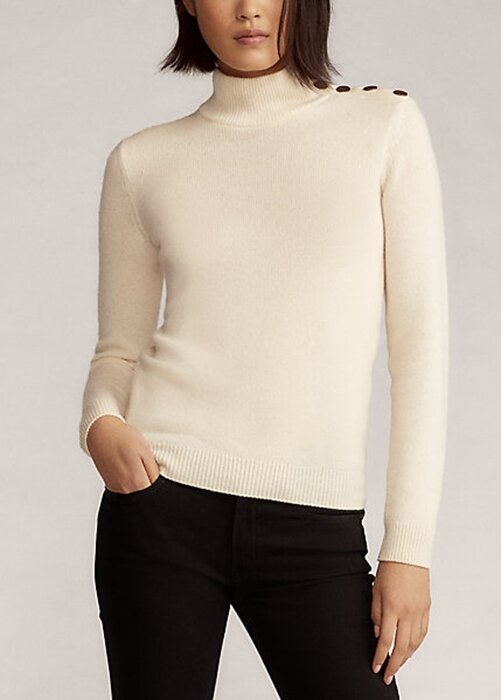 Cream Women’s Ralph Lauren Buttoned Cashmere Turtleneck Sweaters Cream Women’s Ralph Lauren Buttoned Cashmere Turtleneck Sweaters