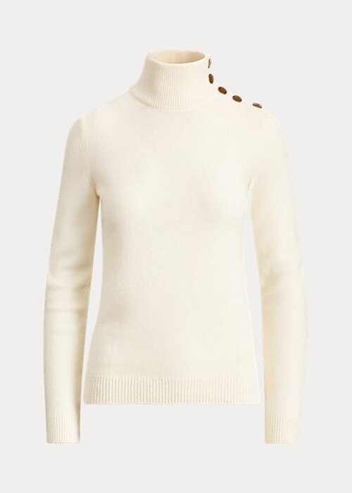 Cream Women’s Ralph Lauren Buttoned Cashmere Turtleneck Sweaters Cream Women’s Ralph Lauren Buttoned Cashmere Turtleneck Sweaters