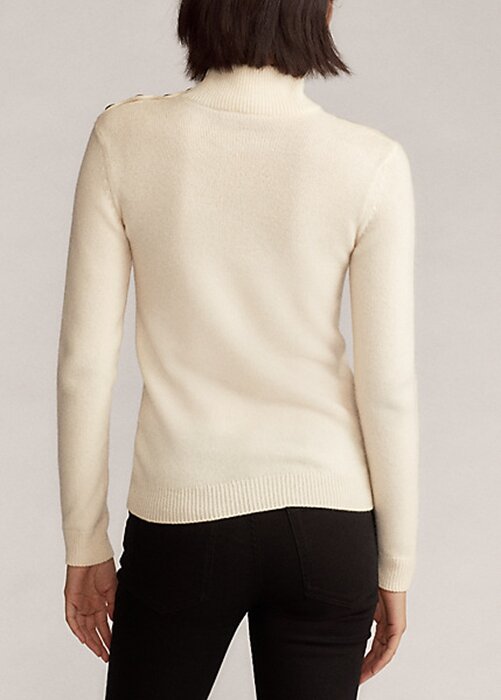 Cream Women’s Ralph Lauren Buttoned Cashmere Turtleneck Sweaters Cream Women’s Ralph Lauren Buttoned Cashmere Turtleneck Sweaters