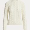 Cream Women’s Ralph Lauren Cable-Knit Silk Crewneck Sweaters Cream Women’s Ralph Lauren Cable-Knit Silk Crewneck Sweaters