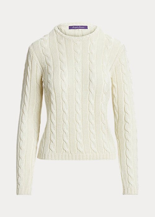 Cream Women’s Ralph Lauren Cable-Knit Silk Crewneck Sweaters Cream Women’s Ralph Lauren Cable-Knit Silk Crewneck Sweaters