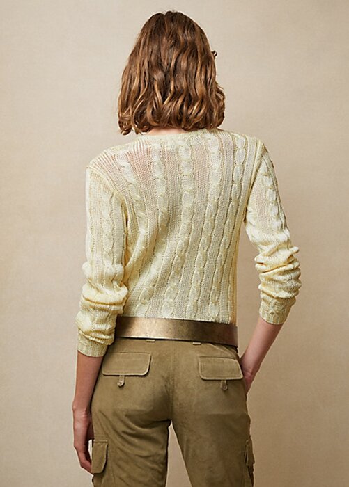 Cream Women’s Ralph Lauren Cable-Knit Silk Crewneck Sweaters Cream Women’s Ralph Lauren Cable-Knit Silk Crewneck Sweaters