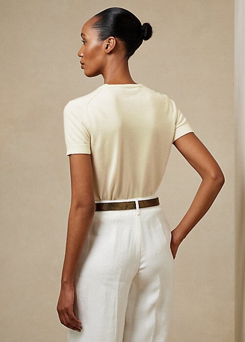Cream Women’s Ralph Lauren Cashmere Jersey Short-Sleeve Sweaters Cream Women’s Ralph Lauren Cashmere Jersey Short-Sleeve Sweaters